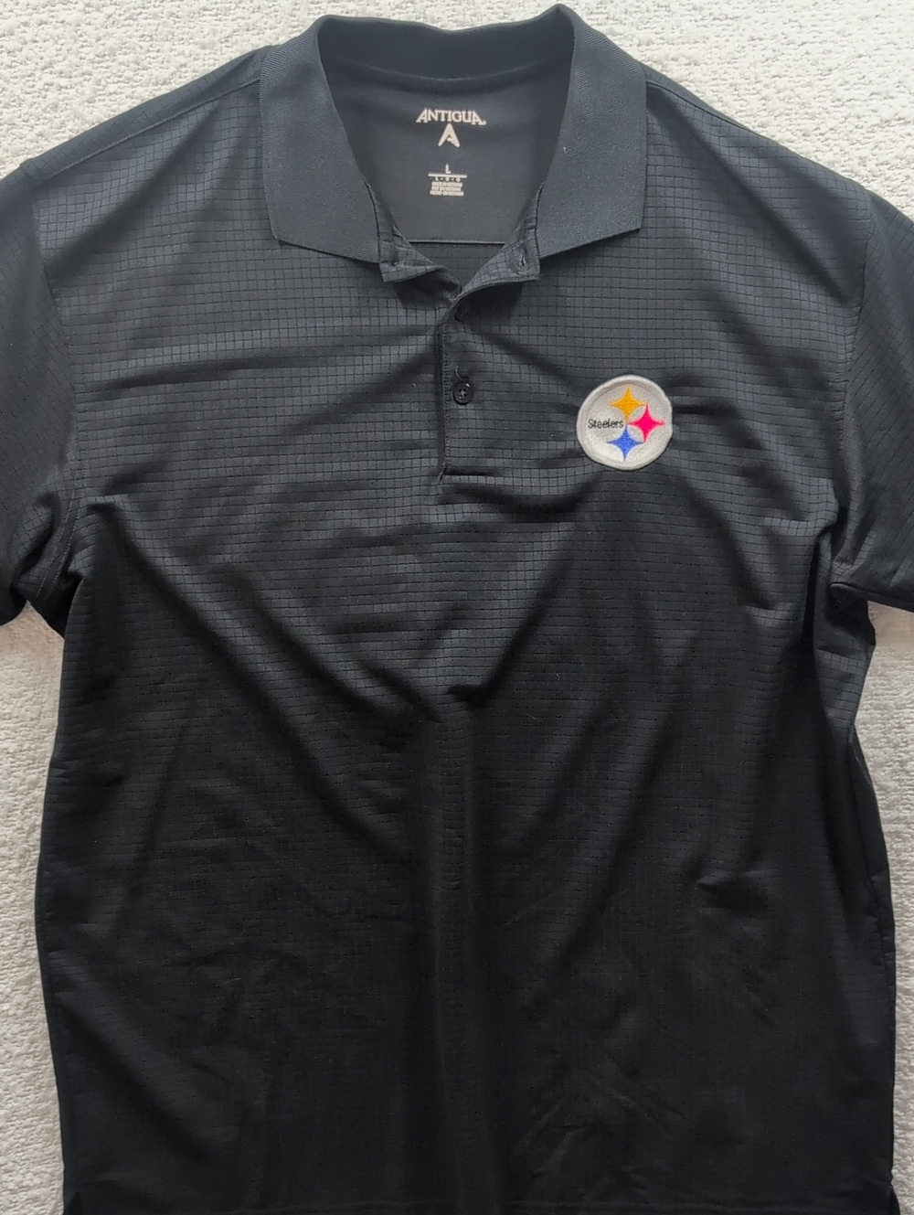 Antigua Black Polo with Pittsburgh Steelers Patch Large